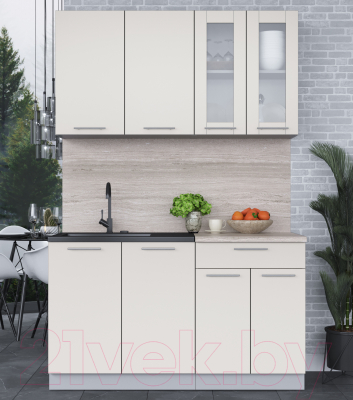 Кухонный гарнитур Интерлиния Мила 14 (персидский жемчуг/персидский жемчуг/травертин серый)