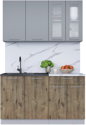 Кухонный гарнитур Интерлиния Мила 14 (серебро/дуб веллингтон/белый гранит) - фото