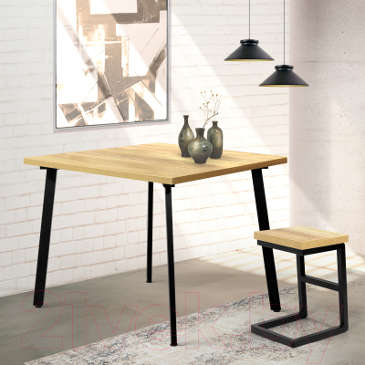 Обеденный стол Millwood Шанхай 100x100x75 (дуб золотой Craft/металл черный)