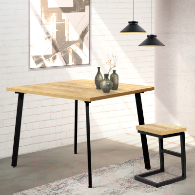 Обеденный стол Millwood Шанхай 110x110x75 (дуб золотой Craft/металл черный)