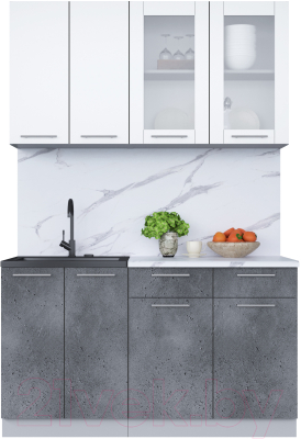 Кухонный гарнитур Интерлиния Мила 14-60 (белый платинум/бетон портленд/белый гранит) - фото