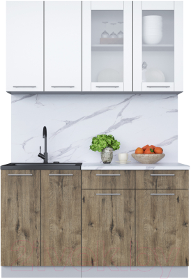 Кухонный гарнитур Интерлиния Мила 14-60 (белый платинум/дуб веллингтон/белый гранит) - фото