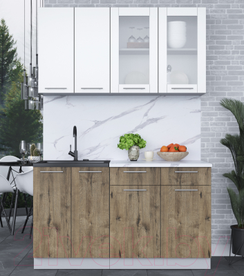 Кухонный гарнитур Интерлиния Мила 14-60 (белый платинум/дуб веллингтон/белый гранит)