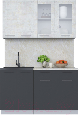 Кухонный гарнитур Интерлиния Мила 14-60 (бетон лайт/антрацит/опал светлый) - фото