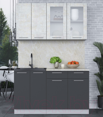 Кухонный гарнитур Интерлиния Мила 14-60 (бетон лайт/антрацит/опал светлый)