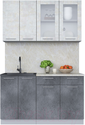 Кухонный гарнитур Интерлиния Мила 14-60 (бетон лайт/бетон портленд/опал светлый) - фото