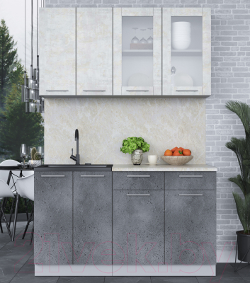 Кухонный гарнитур Интерлиния Мила 14-60 (бетон лайт/бетон портленд/опал светлый)