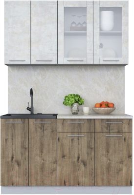 Кухонный гарнитур Интерлиния Мила 14-60 (бетон лайт/дуб веллингтон/опал светлый) - фото