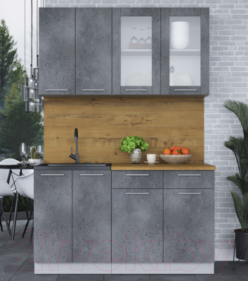 Кухонный гарнитур Интерлиния Мила 14-60 (бетон потленд/бетон портленд/дуб бунратти)