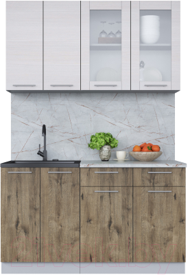 Кухонный гарнитур Интерлиния Мила 14-60 (вудлайн кремовый/дуб веллингтон/серый каспий) - фото