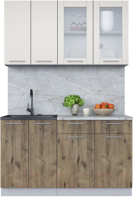 Кухонный гарнитур Интерлиния Мила 14-60 (персидский жемчуг/дуб веллингтон/серый каспий) - фото