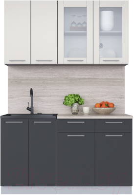 Кухонный гарнитур Интерлиния Мила 14-60 (персидский жемчуг/антрацит/травертин серый) - фото