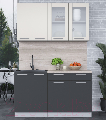 Кухонный гарнитур Интерлиния Мила 14-60 (персидский жемчуг/антрацит/травертин серый)