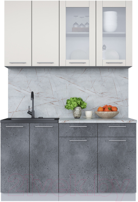 Кухонный гарнитур Интерлиния Мила 14-60 (персидский жемчуг/бетон портленд/серый каспий) - фото