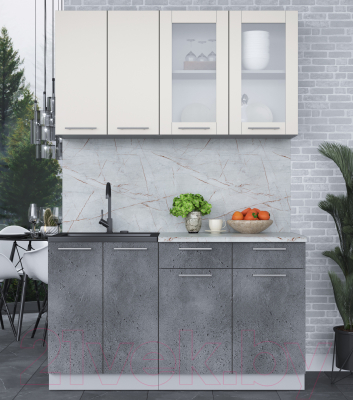 Кухонный гарнитур Интерлиния Мила 14-60 (персидский жемчуг/бетон портленд/серый каспий)