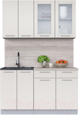 Кухонный гарнитур Интерлиния Мила 14-60 (персидский жемчуг/персидский жемчуг/травертин серый) - фото