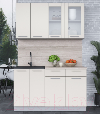 Кухонный гарнитур Интерлиния Мила 14-60 (персидский жемчуг/персидский жемчуг/травертин серый)