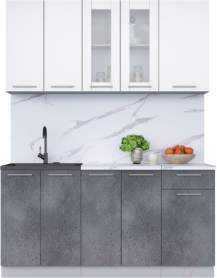 Кухонный гарнитур Интерлиния Мила 16-60 (белый платинум/бетон портленд/белый гранит) - фото