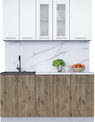 Кухонный гарнитур Интерлиния Мила 16-60 (белый платинум/дуб веллингтон/белый гранит) - фото