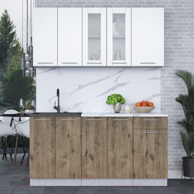 Кухонный гарнитур Интерлиния Мила 16-60 (белый платинум/дуб веллингтон/белый гранит)