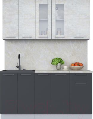 Кухонный гарнитур Интерлиния Мила 16-60 (бетон лайт/антрацит/опал светлый) - фото