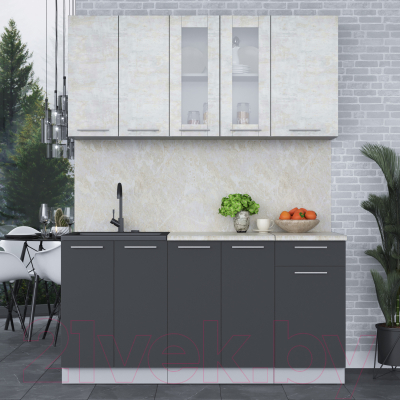 Кухонный гарнитур Интерлиния Мила 16-60 (бетон лайт/антрацит/опал светлый)