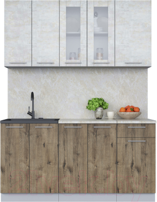 Кухонный гарнитур Интерлиния Мила 16-60 (бетон лайт/дуб веллингтон/опал светлый) - фото