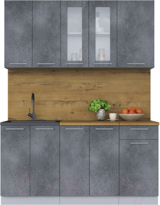 Кухонный гарнитур Интерлиния Мила 16-60 (бетон потленд/бетон портленд/дуб бунратти) - фото
