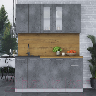 Кухонный гарнитур Интерлиния Мила 16-60 (бетон потленд/бетон портленд/дуб бунратти)