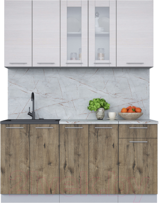 Кухонный гарнитур Интерлиния Мила 16-60 (вудлайн кремовый/дуб веллингтон/серый каспий) - фото