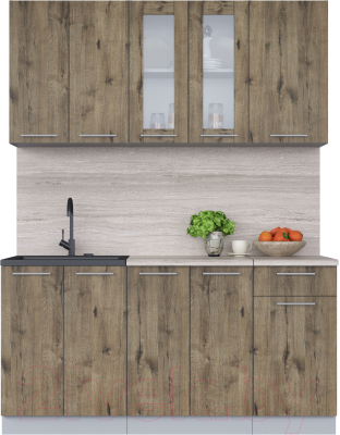 Кухонный гарнитур Интерлиния Мила 16-60 (дуб веллингтон/дуб веллингтон/травертин серый) - фото