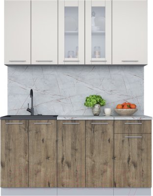 Кухонный гарнитур Интерлиния Мила 16-60 (персидский жемчуг/дуб веллингтон/серый каспий) - фото