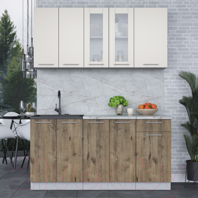 Кухонный гарнитур Интерлиния Мила 16-60 (персидский жемчуг/дуб веллингтон/серый каспий)