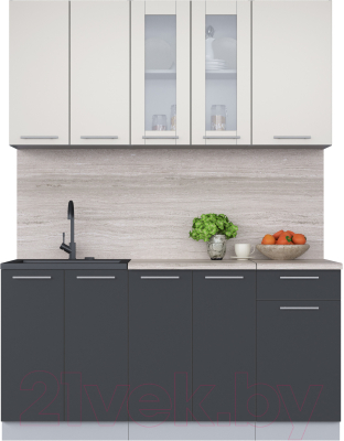 Кухонный гарнитур Интерлиния Мила 16-60 (персидский жемчуг/антрацит/травертин серый) - фото
