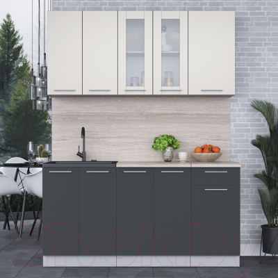 Кухонный гарнитур Интерлиния Мила 16-60 (персидский жемчуг/антрацит/травертин серый)