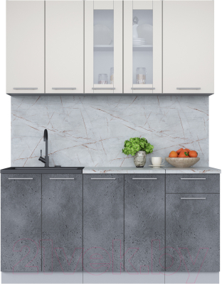 Кухонный гарнитур Интерлиния Мила 16-60 (персидский жемчуг/бетон портленд/серый каспий) - фото