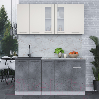 Кухонный гарнитур Интерлиния Мила 16-60 (персидский жемчуг/бетон портленд/серый каспий)