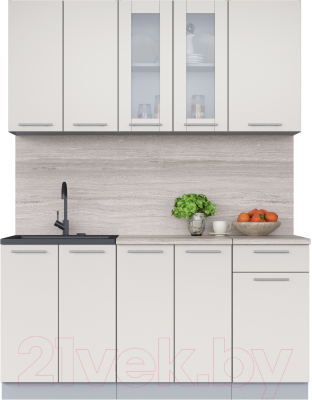 Кухонный гарнитур Интерлиния Мила 16-60 (персидский жемчуг/персидский жемчуг/травертин серый) - фото