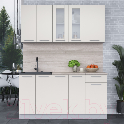 Кухонный гарнитур Интерлиния Мила 16-60 (персидский жемчуг/персидский жемчуг/травертин серый)