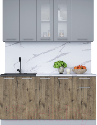 Кухонный гарнитур Интерлиния Мила 16-60 (серебро/дуб веллингтон/белый гранит) - фото