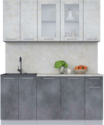 Кухонный гарнитур Интерлиния Мила 17-60 (бетон лайт/бетон портленд/опал светлый) - фото