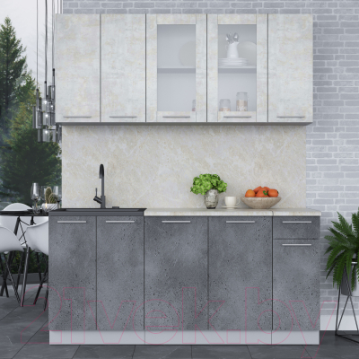 Кухонный гарнитур Интерлиния Мила 17-60 (бетон лайт/бетон портленд/опал светлый)