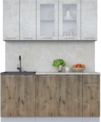 Кухонный гарнитур Интерлиния Мила 17-60 (бетон лайт/дуб веллингтон/опал светлый) - фото