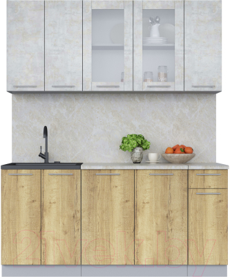 Кухонный гарнитур Интерлиния Мила 17-60 (бетон лайт/дуб золотой/опал светлый) - фото