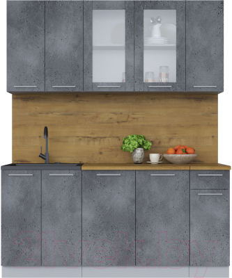 Кухонный гарнитур Интерлиния Мила 17-60 (бетон потленд/бетон портленд/дуб бунратти) - фото