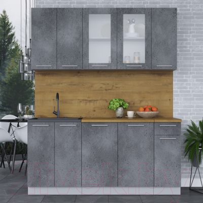 Кухонный гарнитур Интерлиния Мила 17-60 (бетон потленд/бетон портленд/дуб бунратти)