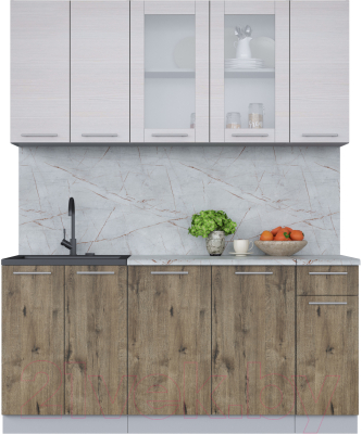 Кухонный гарнитур Интерлиния Мила 17-60 (вудлайн кремовый/дуб веллингтон/серый каспий) - фото