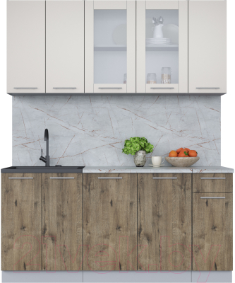 Кухонный гарнитур Интерлиния Мила 17-60 (персидский жемчуг/дуб веллингтон/серый каспий) - фото