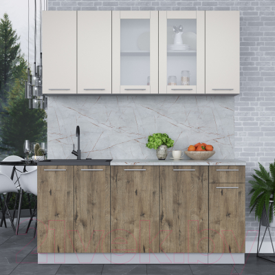 Кухонный гарнитур Интерлиния Мила 17-60 (персидский жемчуг/дуб веллингтон/серый каспий)