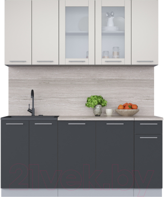 Кухонный гарнитур Интерлиния Мила 17-60 (персидский жемчуг/антрацит/травертин серый) - фото